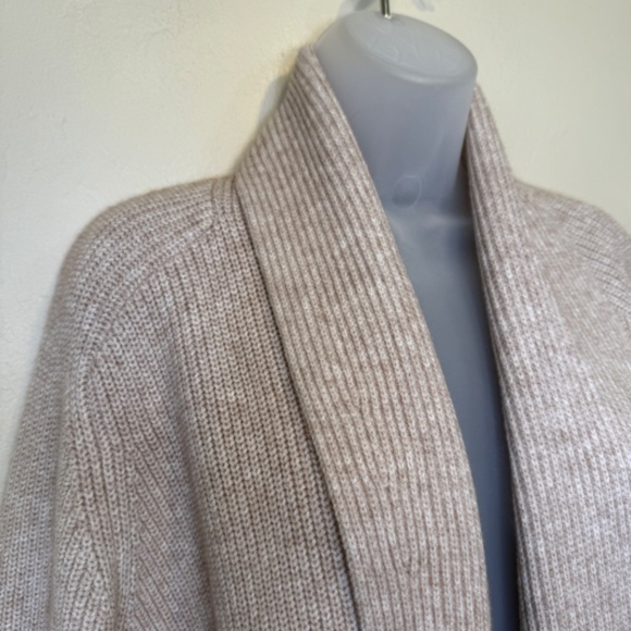 Ann Taylor | Shawl Collar Coatigan Open Front Oatmeal Knit Relaxed Cardigan - Picture 7 of 15